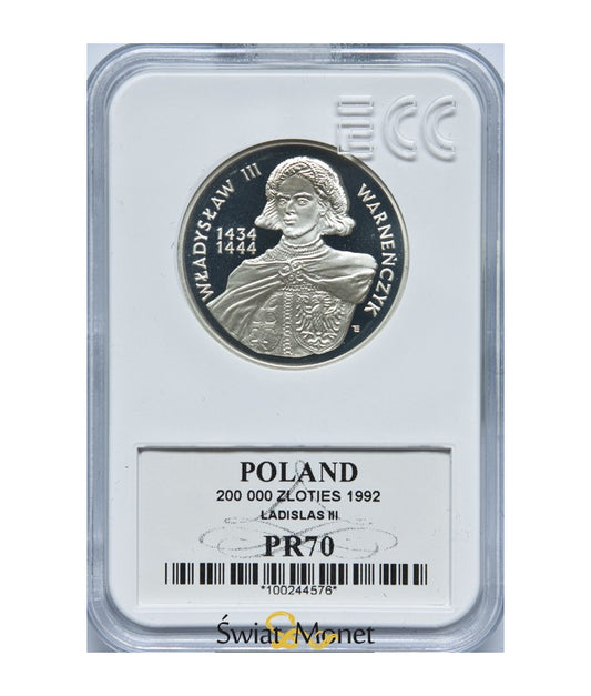 200 000 zł Warneńczyk półpostać 1992 GCN PR70