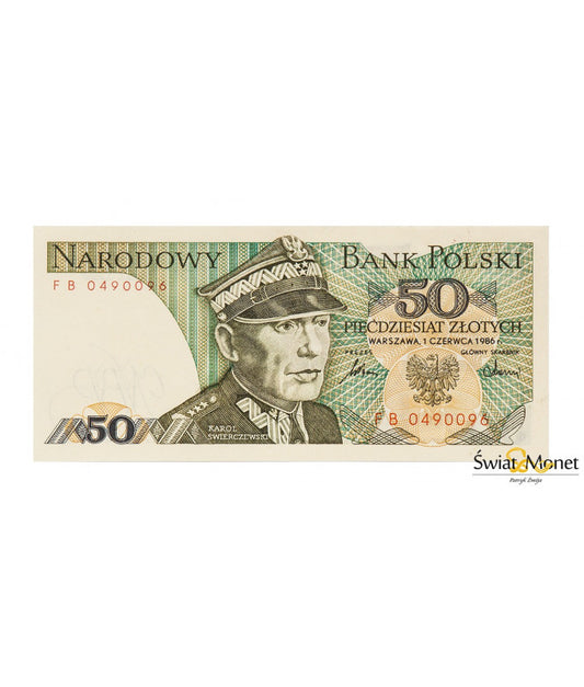 50 zł Karol Świerczewski 1986 seria FB UNC